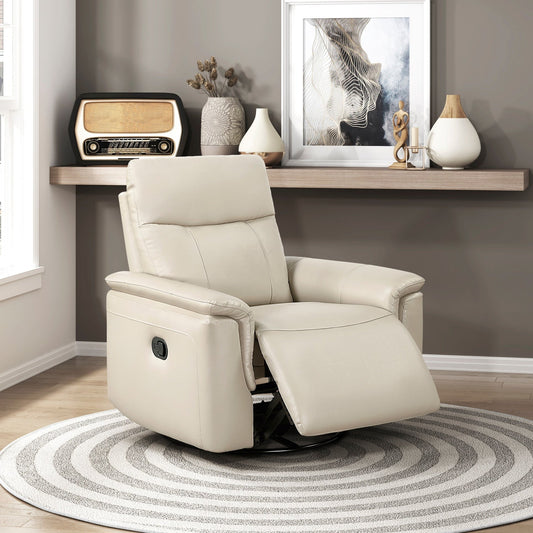 Luxury Comfort Premium Leather Recliner 1pc Taupe Upholstery Gentle Gliding Swivel Motion Living Room Furniture