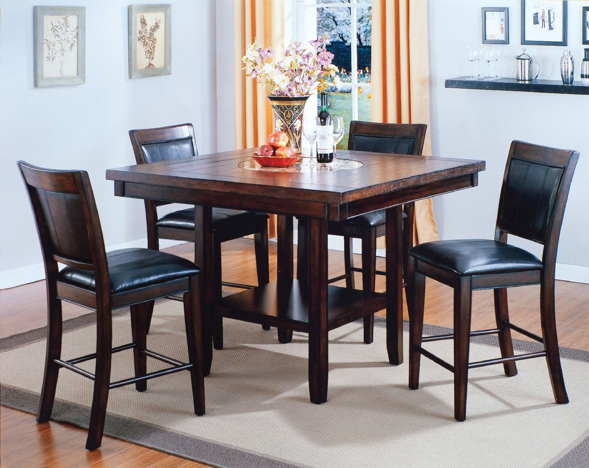 1pc Contemporary Transitional Counter Height Dining Table with 20-Inch Lazy Susan Rich Dark Brown Finish Wooden Wood Veneers Solid Wood Dining Room Furniture