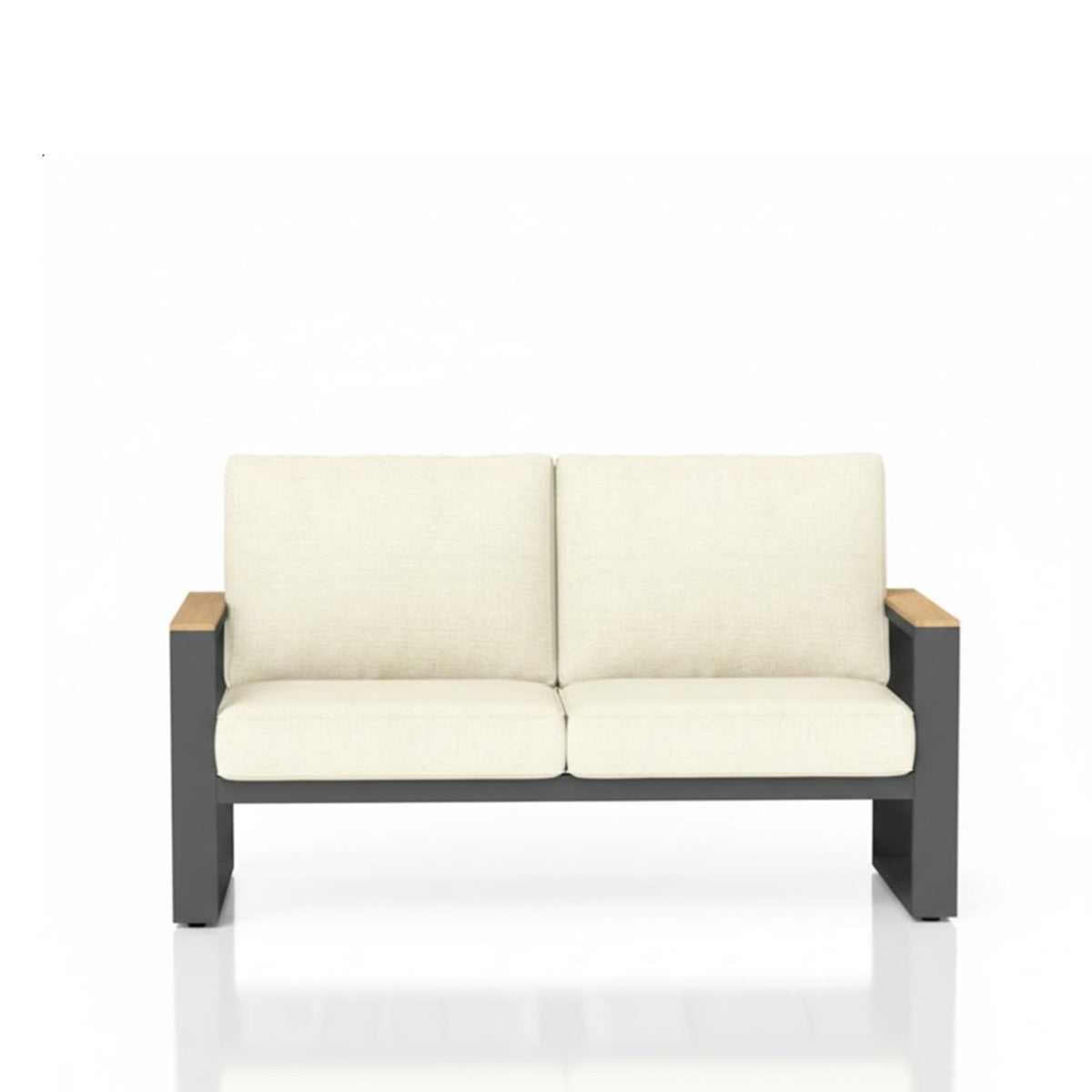 52" All-Weather Aluminum Patio Loveseat Sofa with Thick Beige Cushions