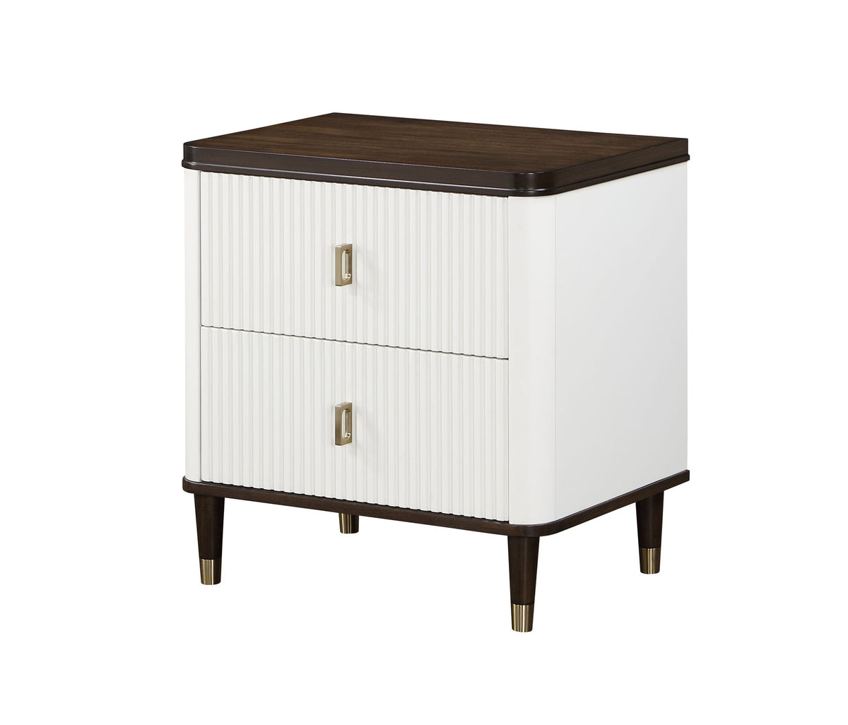 Modern Design White and Brown Finish 2-Drawers Nightstand with USB Port Durable Wooden Bedroom Furniture 1pc