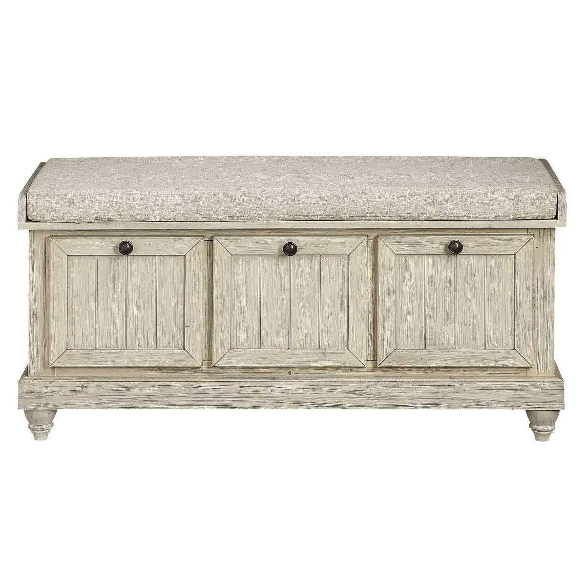 Wali 44 Inch Bench with Lift Top Storage, Cushioned Seat Antique White