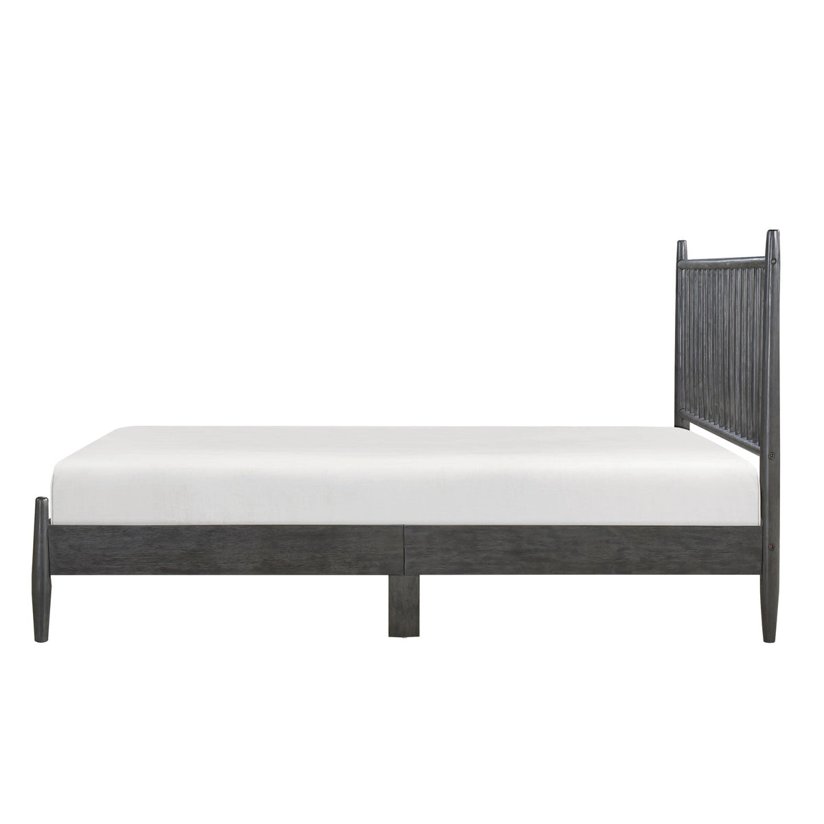 Mid-Century Modern Design Queen Platform Bed 1pc Gray Finish Wooden Bedroom Furniture Vertical Slats Headboard, Bed in a Box
