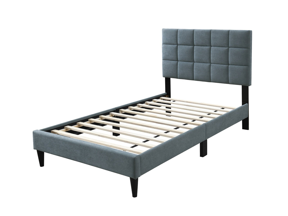 Full Size Bed 1pc Middle Support Legs Biscuit Tufted Headboard Gray Finish Bedroom Furniture