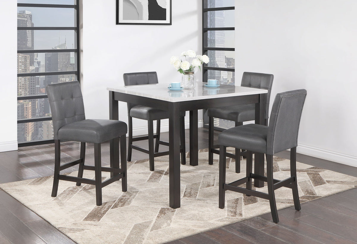 LEON BAR TABLE AND 4 BAR STOOLS