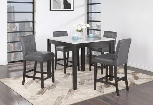 LEON BAR TABLE AND 4 BAR STOOLS