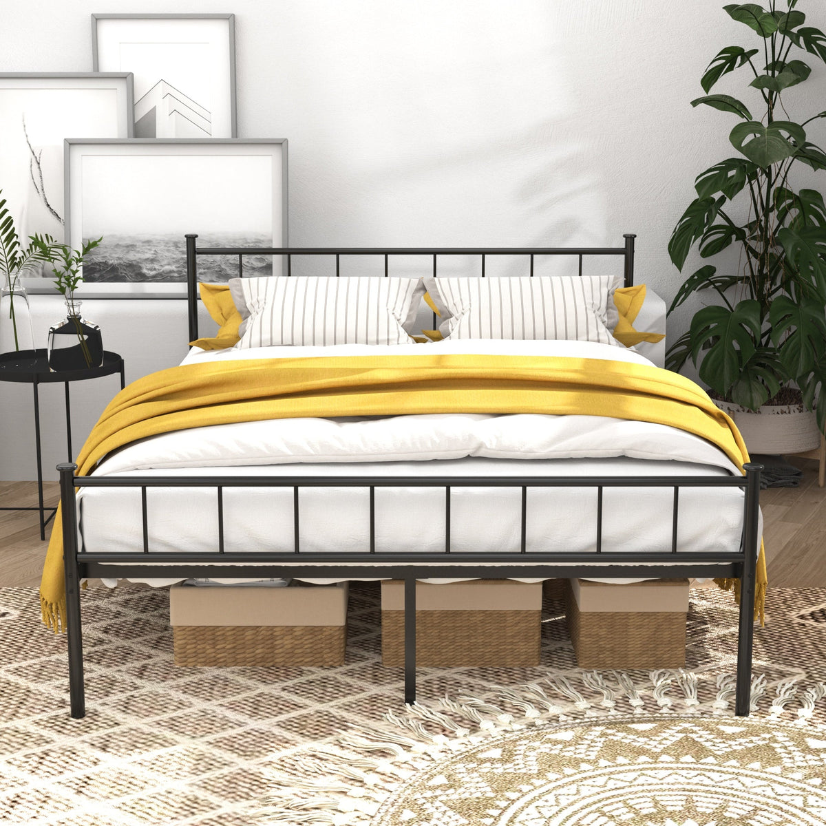 Queen Size Bed Frame, Headboard and Footboard,Structurally Stable, Under Bed Storage,No Box Spring Needed,Black