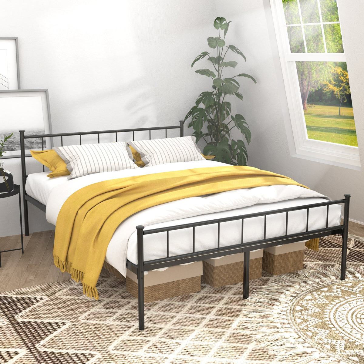 Queen Size Bed Frame, Headboard and Footboard,Structurally Stable, Under Bed Storage,No Box Spring Needed,Black