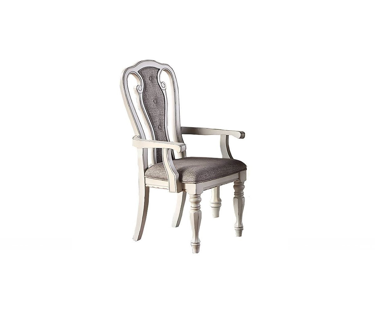 Antique White Set of 2pc Dining Arm Chairs Upholstered Tufted Unique Design Chairs Back Cushion Seat Dining Room