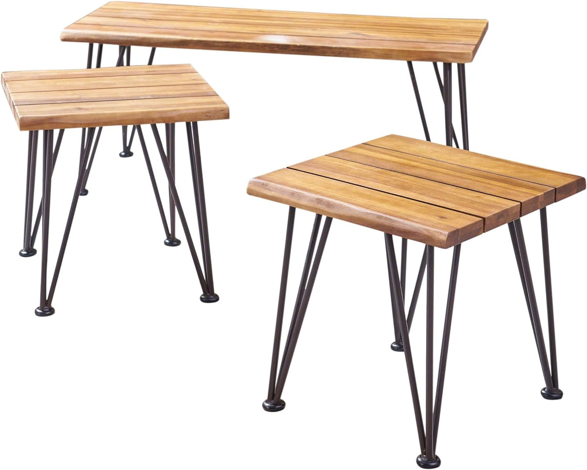 ZION INDUSTRIAL WOOD AND METAL COFFEE TABLE WITH ACCENT TABLE