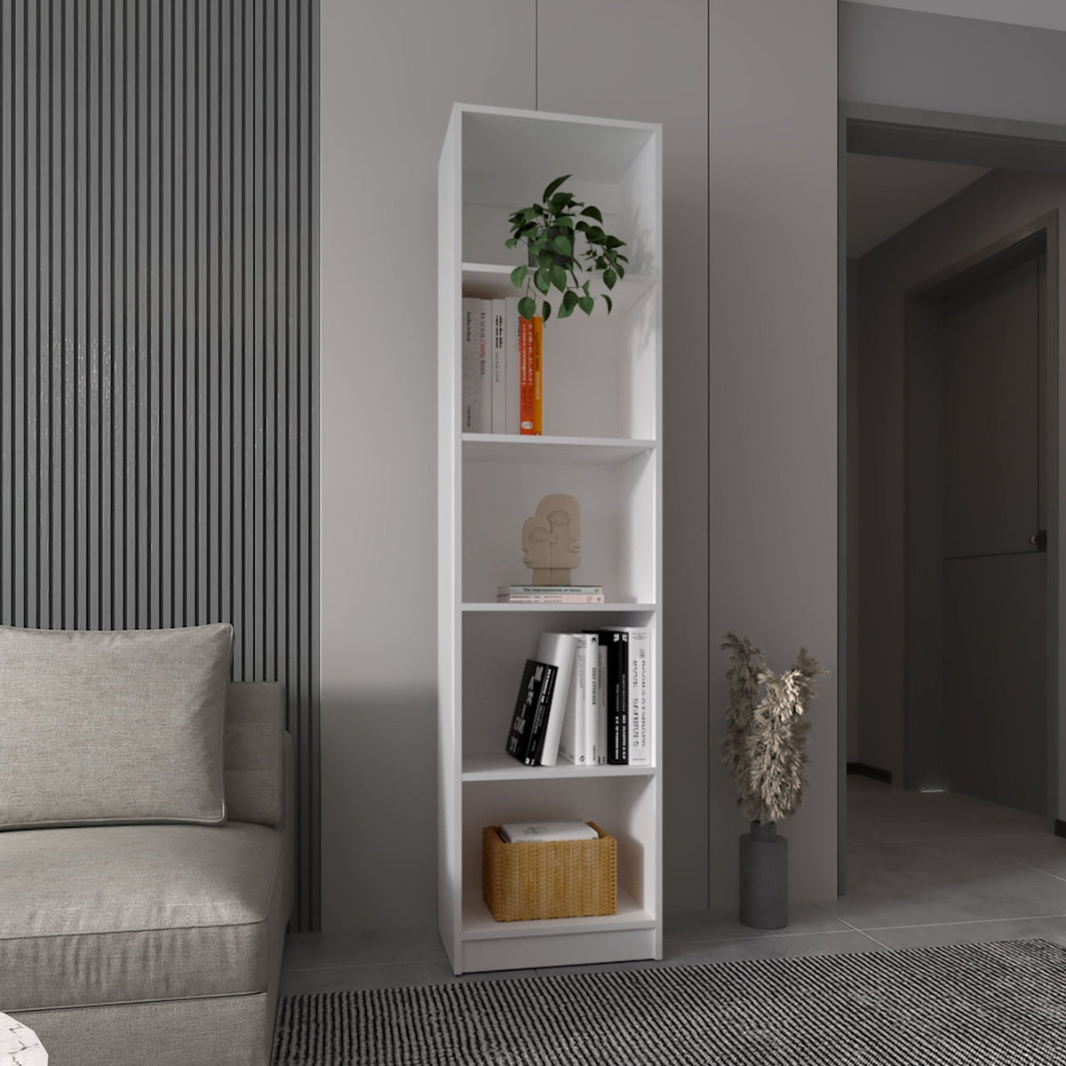 White 5-Shelf Slim Bookcase