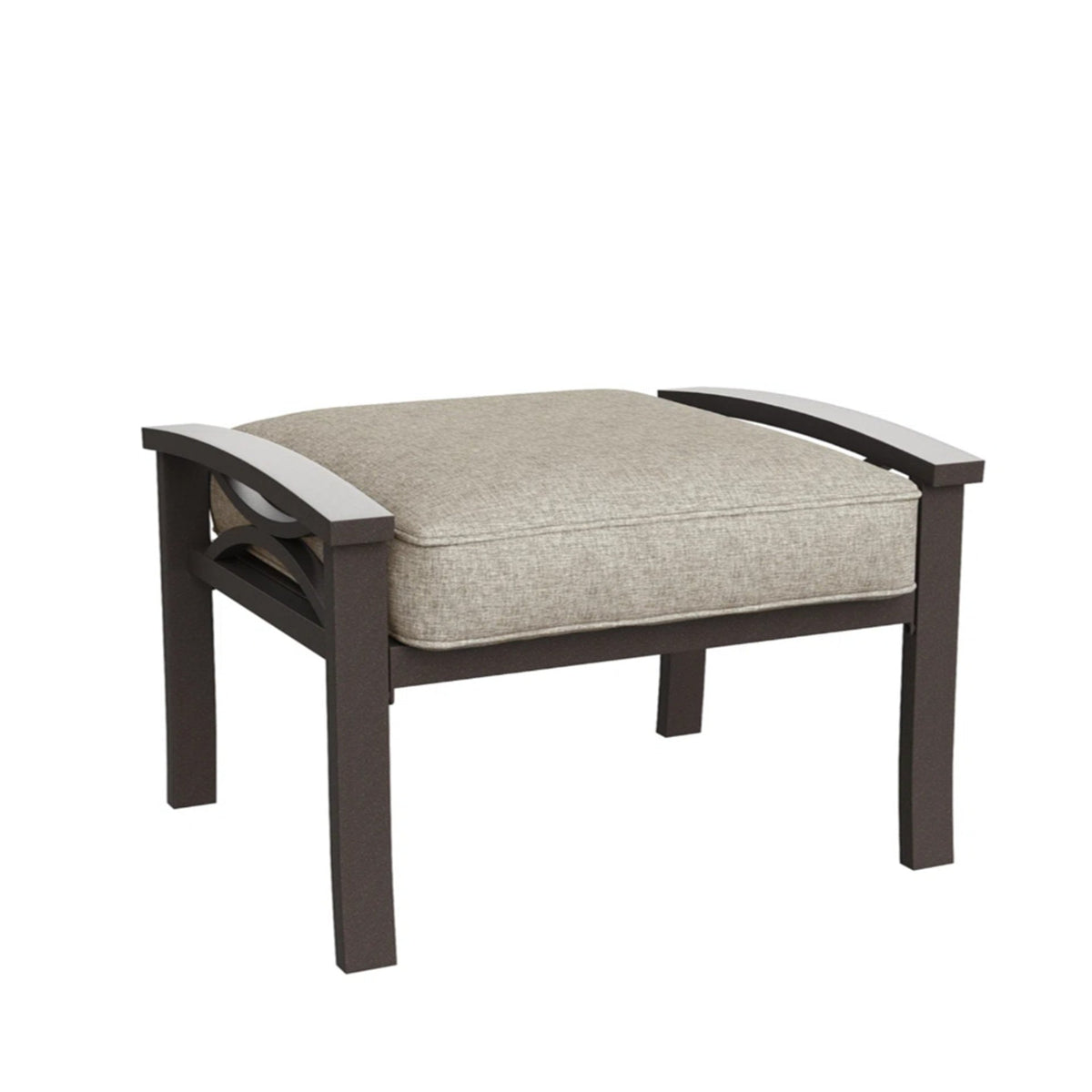 Set of 2 All-Weather 26 Inches Width Metal Ottomans, Khaki Frame with Beige Cushions