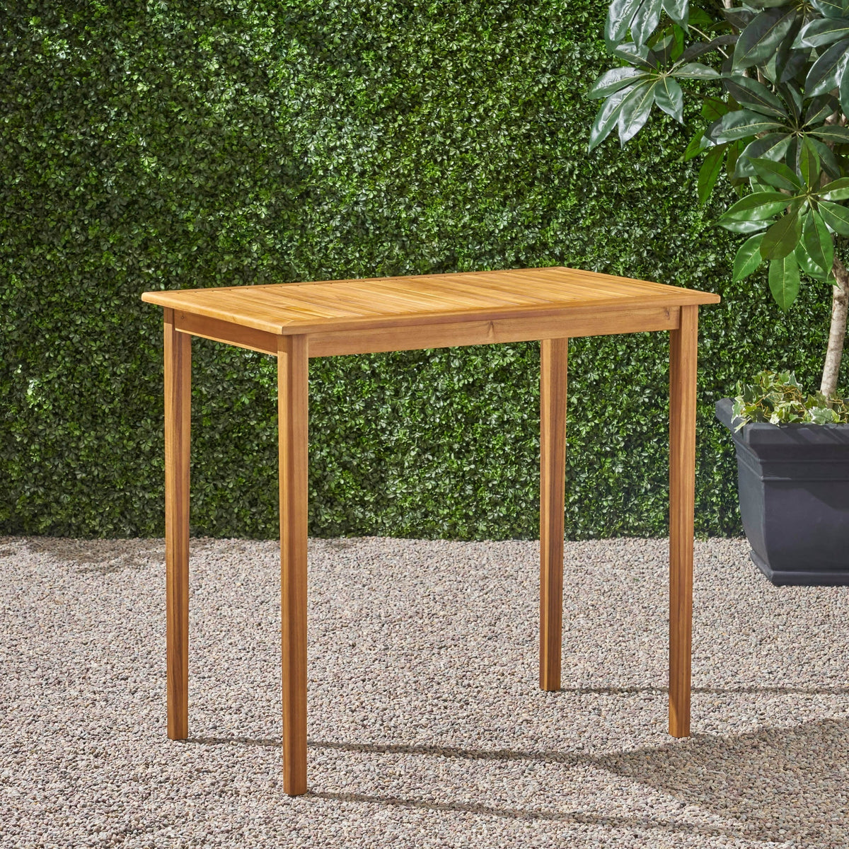 Outdoor Minimalist Acacia Wood Rectangle Bar Table - Teak Finish