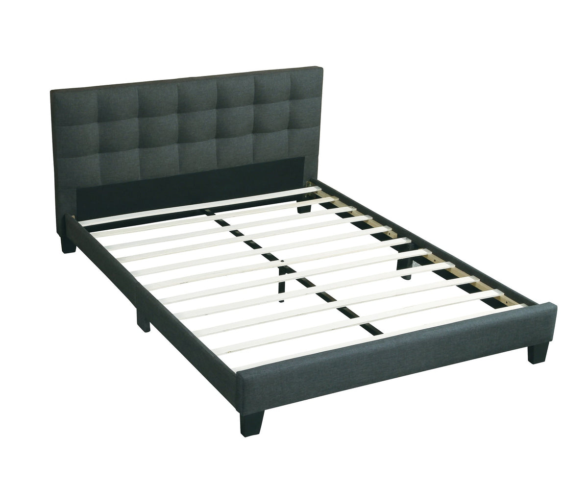Modern 1pc Queen Size Bed Charcoal Polyfiber Tufted Headboard Platform Bedframe Bedroom Furniture