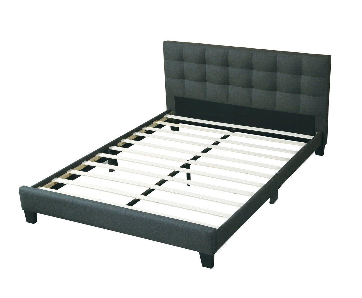 Modern 1pc Queen Size Bed Charcoal Polyfiber Tufted Headboard Platform Bedframe Bedroom Furniture