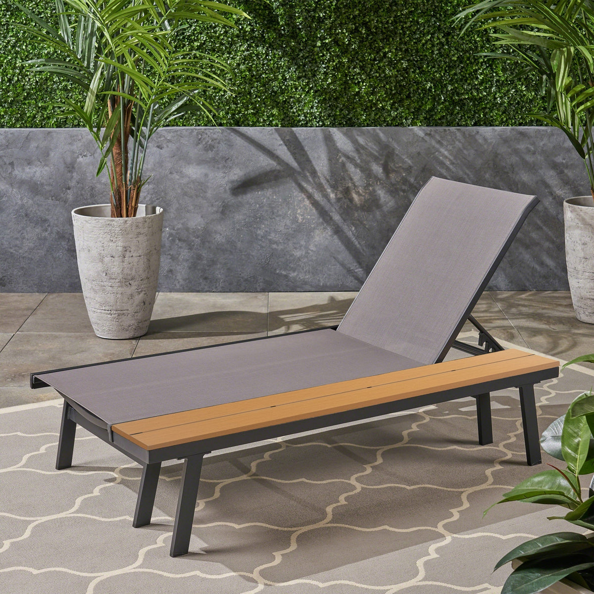 WATERLOO CHAISE LOUNGE WITH ATTACHED WOOD SIDE TABLE, 1PC, (62756.00BLK)