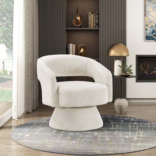 Modern Luxurious Swivel Accent Chair Beige Soft Corduroy Plush Seating Solid Wood Stylish Home Furniture 1pc