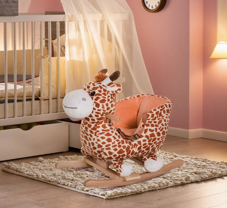 Kids Plush Rocking Horse Giraffe Style Themed Ride-On Chair Toy