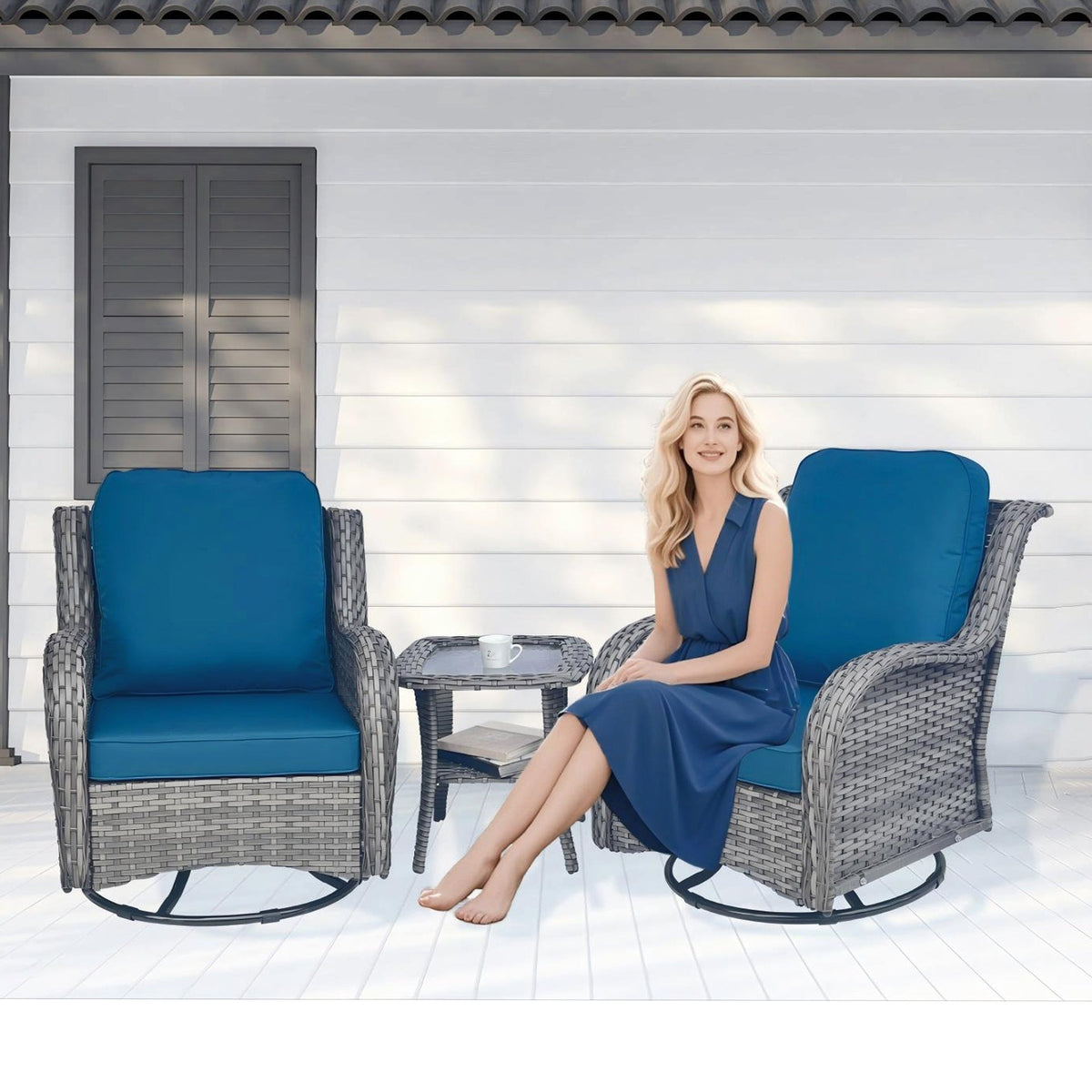 Wicker Patio Furniture Set - 3 Piece Rattan Outdoor Sectional Conversation Sets 2 Piece Wicker Hang gliding  Chairs and 1 Side Table