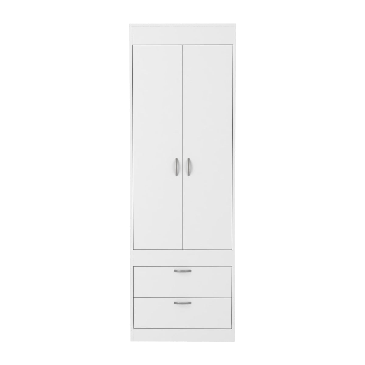 Armoire 70H", Double Door Cabinet, Two Drawers, Metal Handles, Rod, White