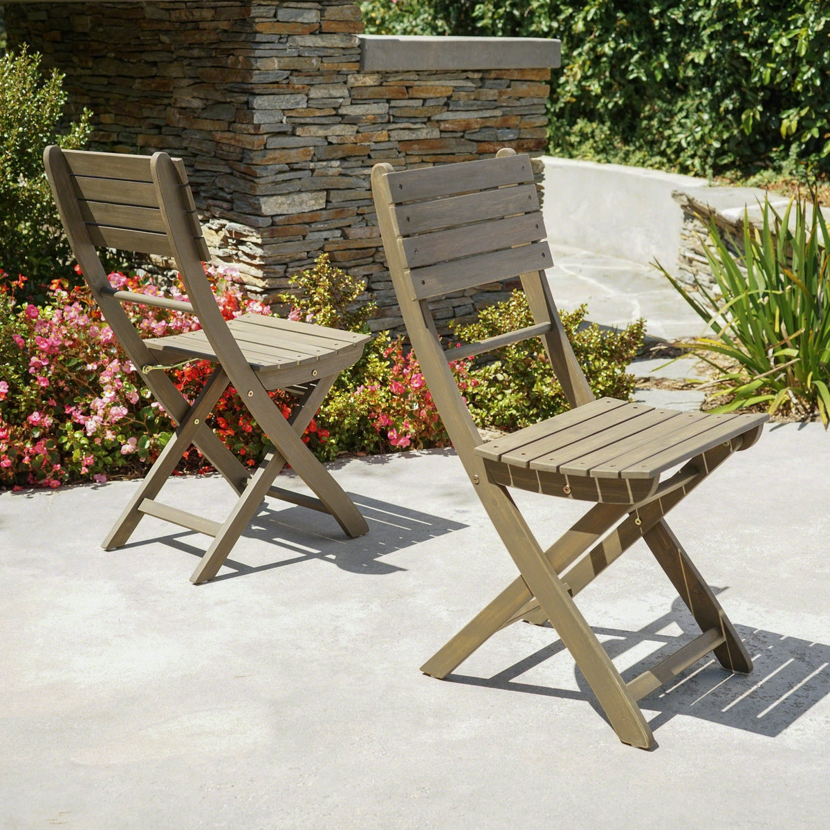 Outdoor Acacia Wood Folding Dining Chair (Set of 2),Grey