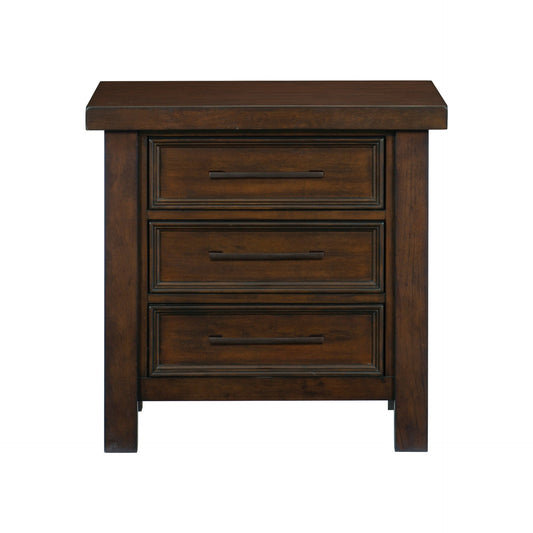 Classic Brown Finish 1pc Nightstand of 3x Drawers Mango Veneer Wood Transitional Bedroom Furniture