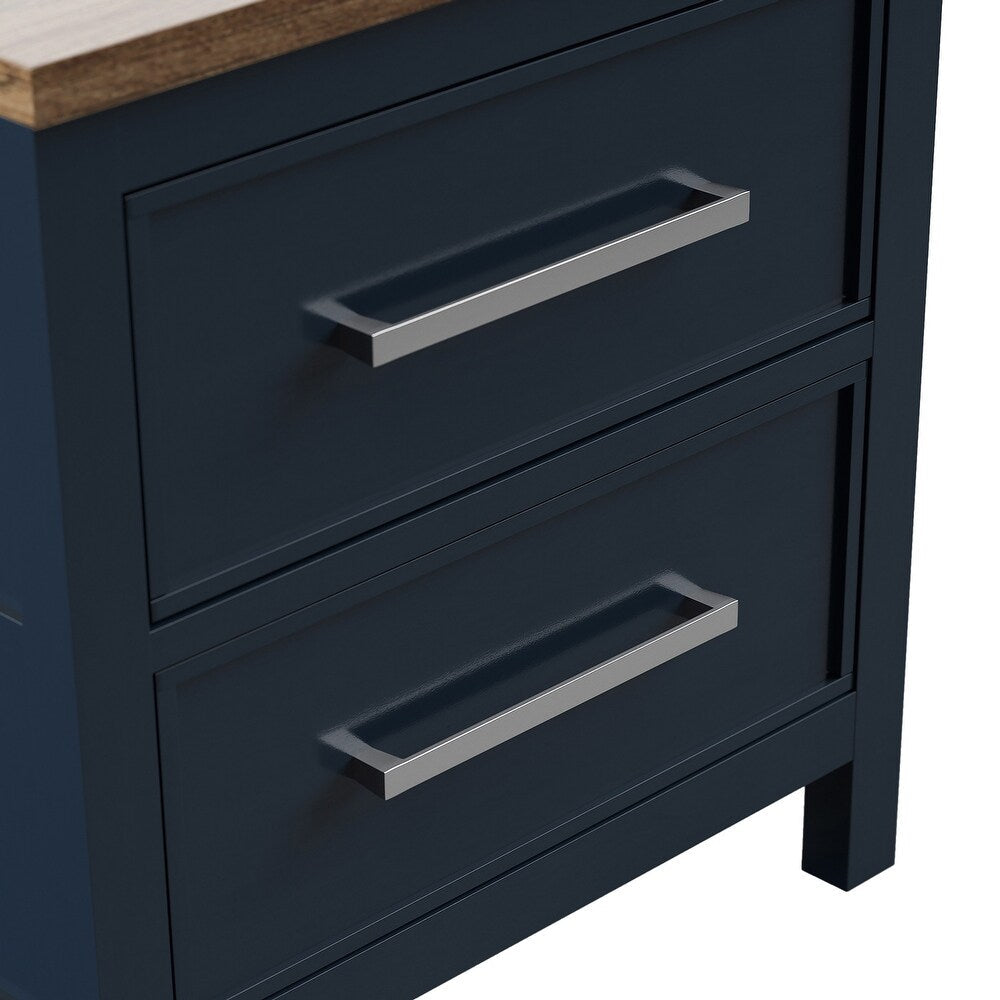 Modern Farmhouse Style 1pc Nightstand Two Tone Design English Dovetail Drawers Nickel Handles Recessed Panel Blue And Dark Brown Finish Bedroom Furniture