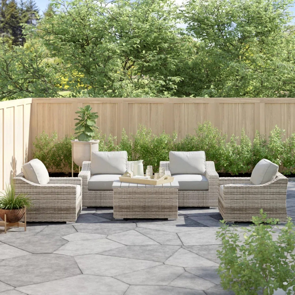 LSI 4 Piece All Weather Wicker Sectional Seating Group with Cushions – Fully Assembled