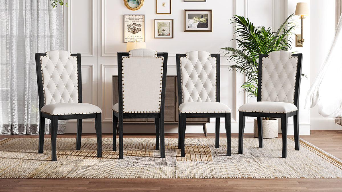 6-Piece Kitchen Dining Table Set, 60" Rectangular Table and 4 High-Back Tufted Chairs & 1 Bench for Dining Room and Kitchen (Black) (OLD SKU: N752S000080)