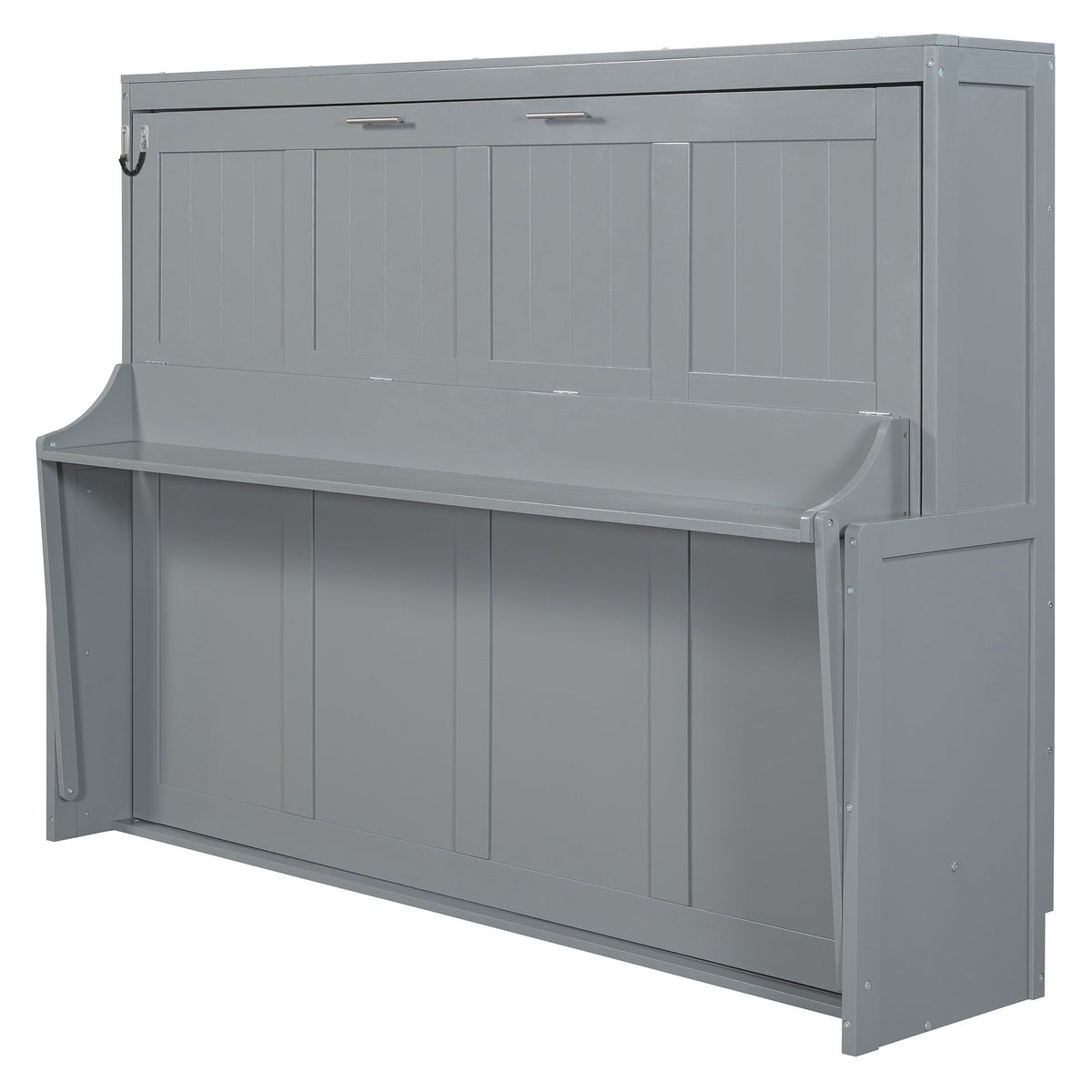Queen Size Murphy Bed with Hydraulic Lift & Desk Design, Gray