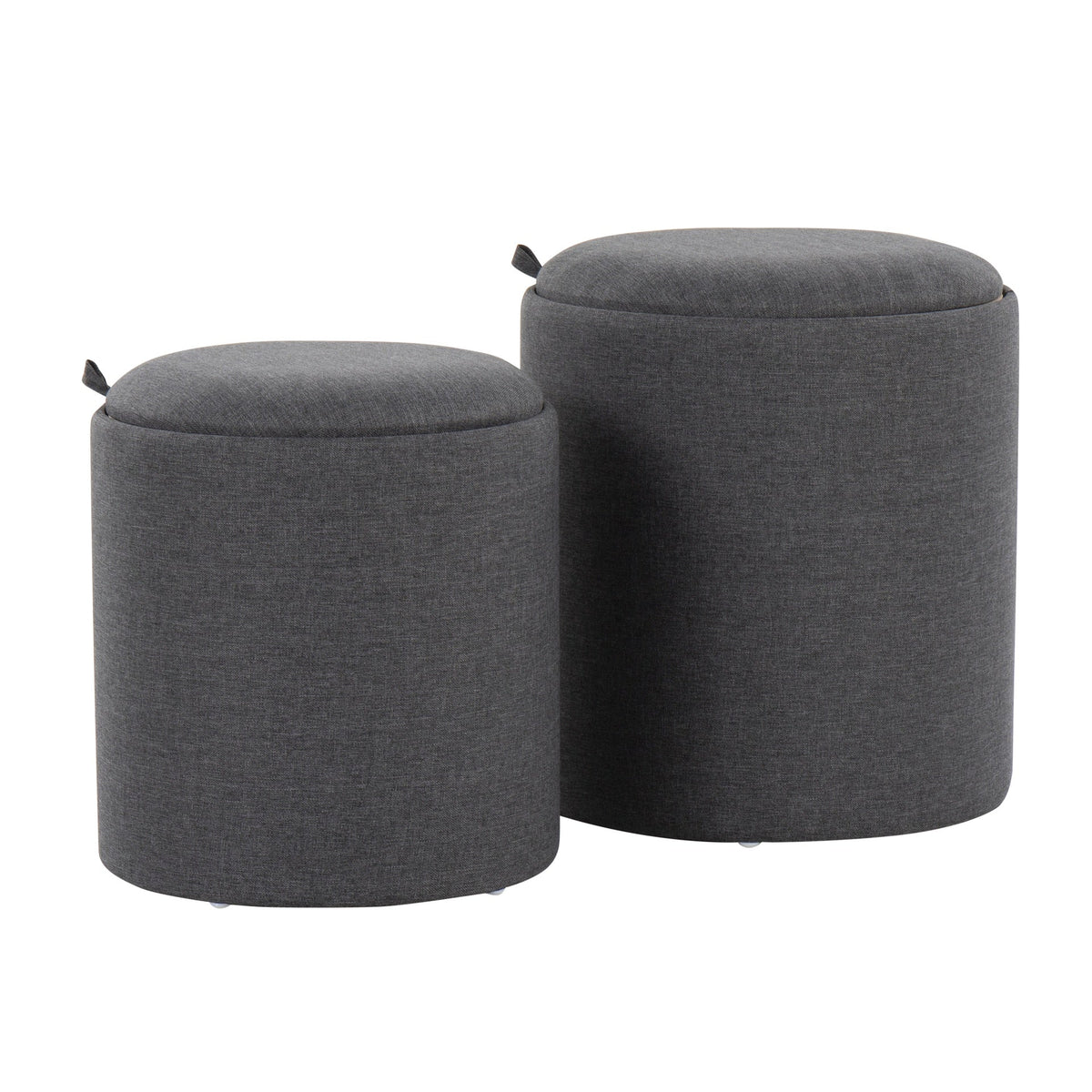 Tray Contemporary Nesting Ottoman Set in Charcoal Fabric and Natural Wood by LumiSource