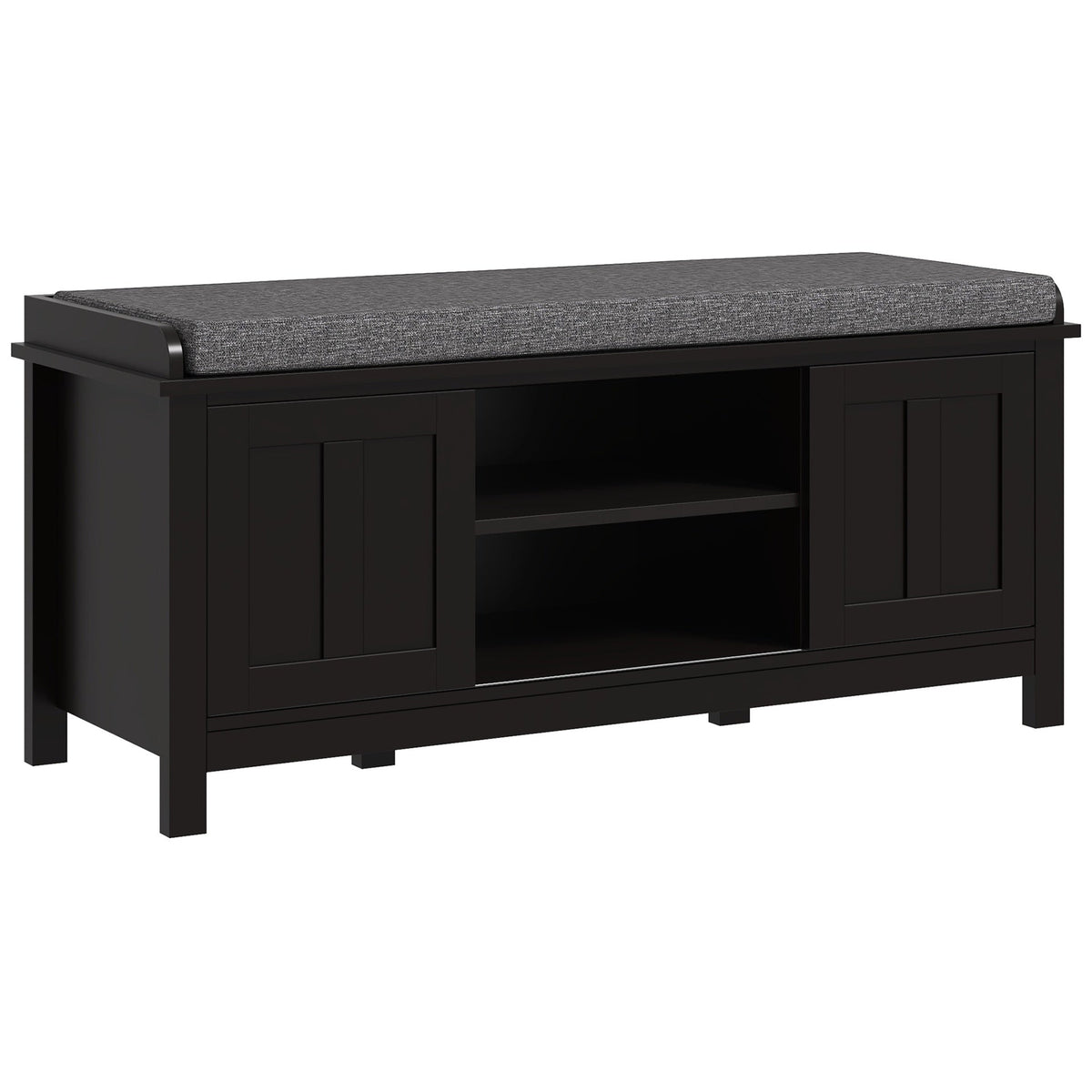HOMCOM Entryway Shoe Bench Storage Ottoman with Sliding Doors, Adjustable Shelving, 6 Compartments, and Padded Seat, Holds 10 Pairs, Black