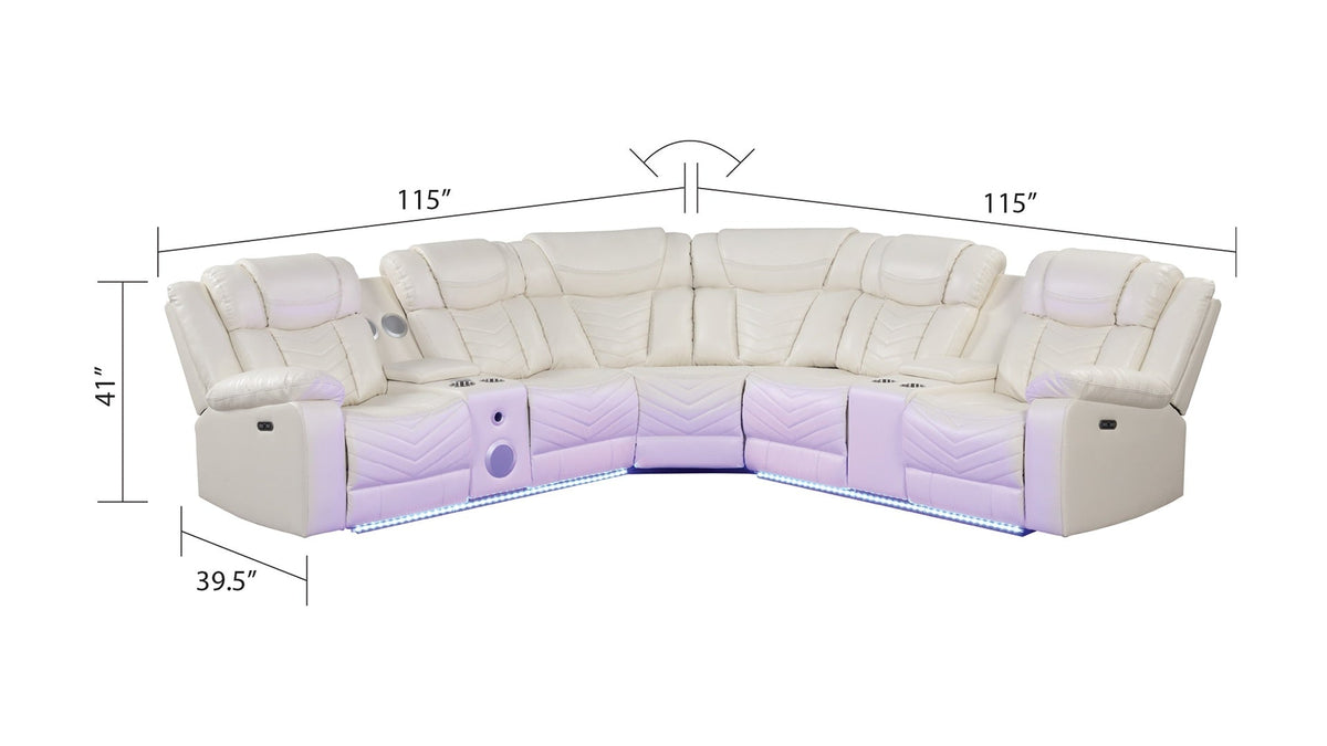 Challenger Modern Style Recliner Sectional Sofa, Built in USB-C Ports & Bluetooth, made with Wood & Faux Leather in Ice ( NJ INVENTORY)