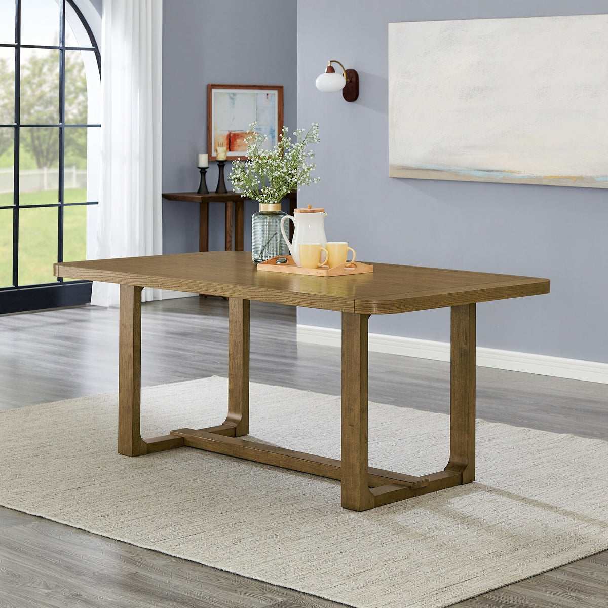 Parker Dining Table, Trestle Base, Light Oak