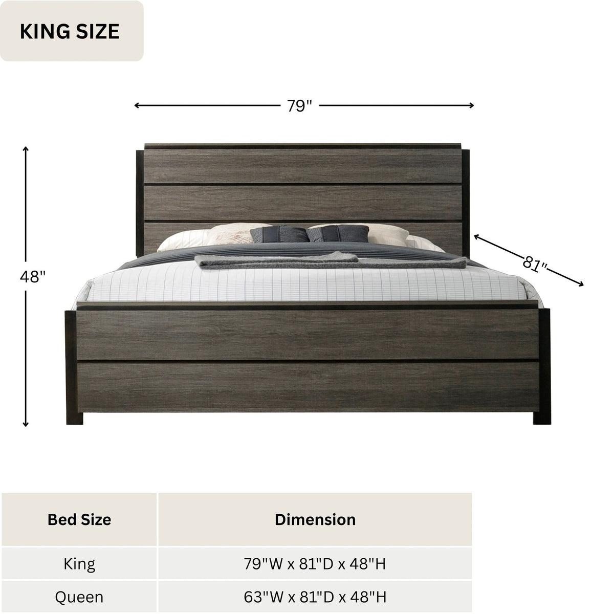 Ioana Antique Grey Finish Wood Bed Room Set, King Size Bed, Dresser, Mirror, Night Stand