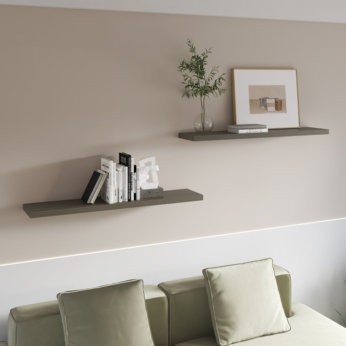 FM FURNITURE Greer Floating Shelf in Melamine x2,Smokey Oak