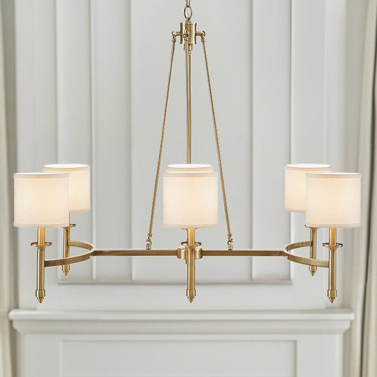 6-light Chandelier with Fabric Drum Shades Antique Gold See below