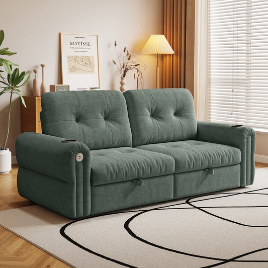 It is a multi-functional sofa, a 80.4-inch convertible sofa bed, and a 2-in-1 piece suitable for both sitting and lying down. Made of  Sheneyron fabric, it is suitable for living rooms, bedrooms