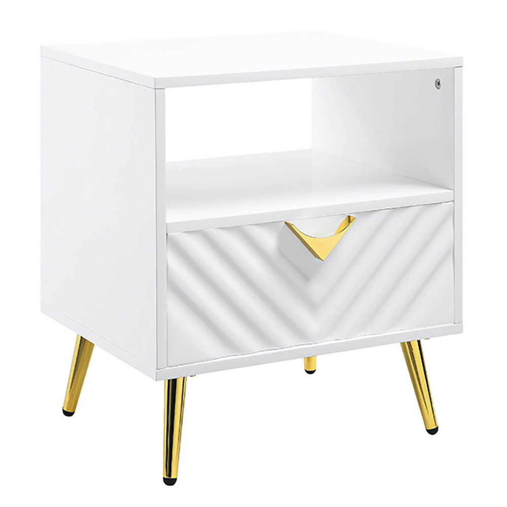 White High Gloss End Table with Shelf