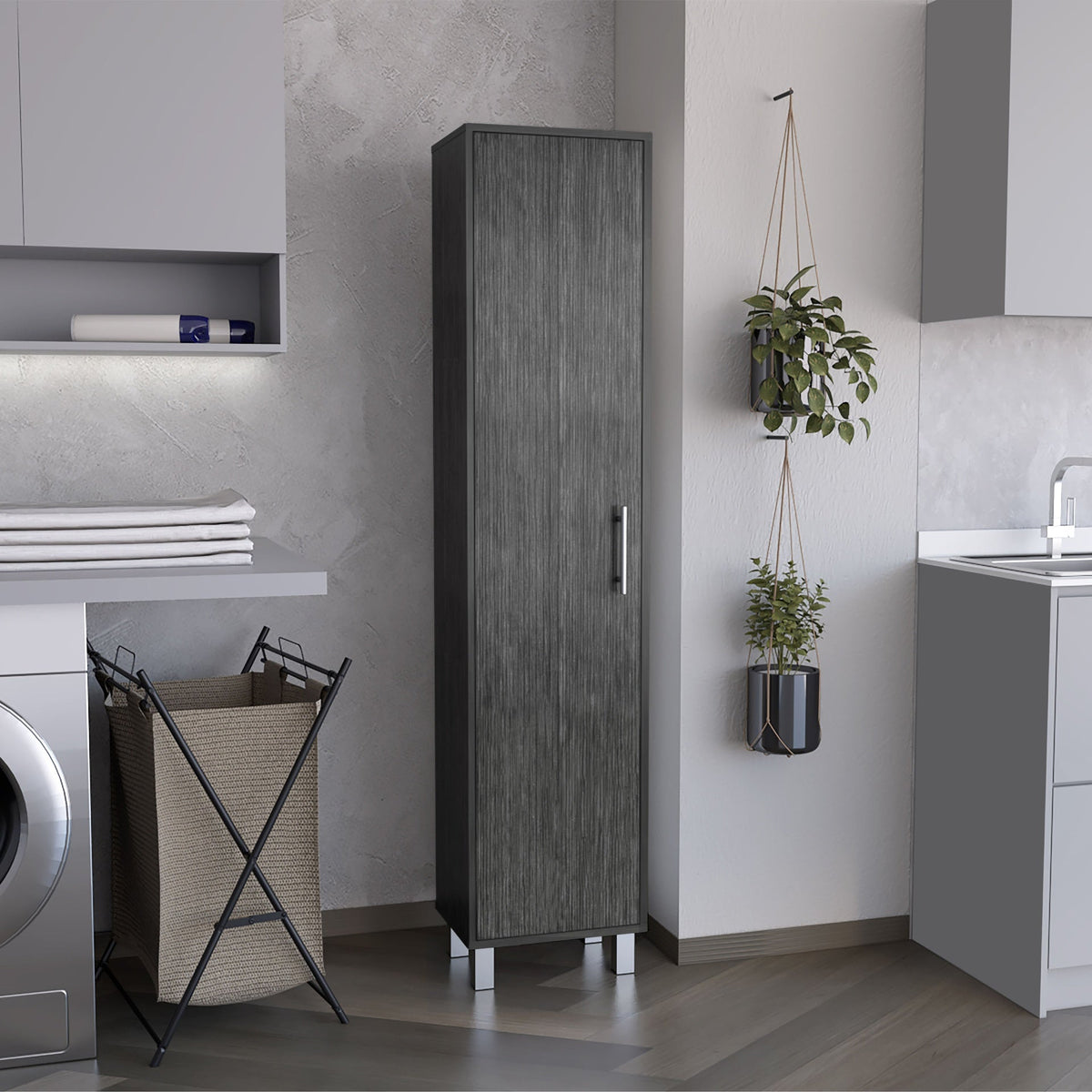 Laska Storage Cabinet, Broom Hangers, 1 Door