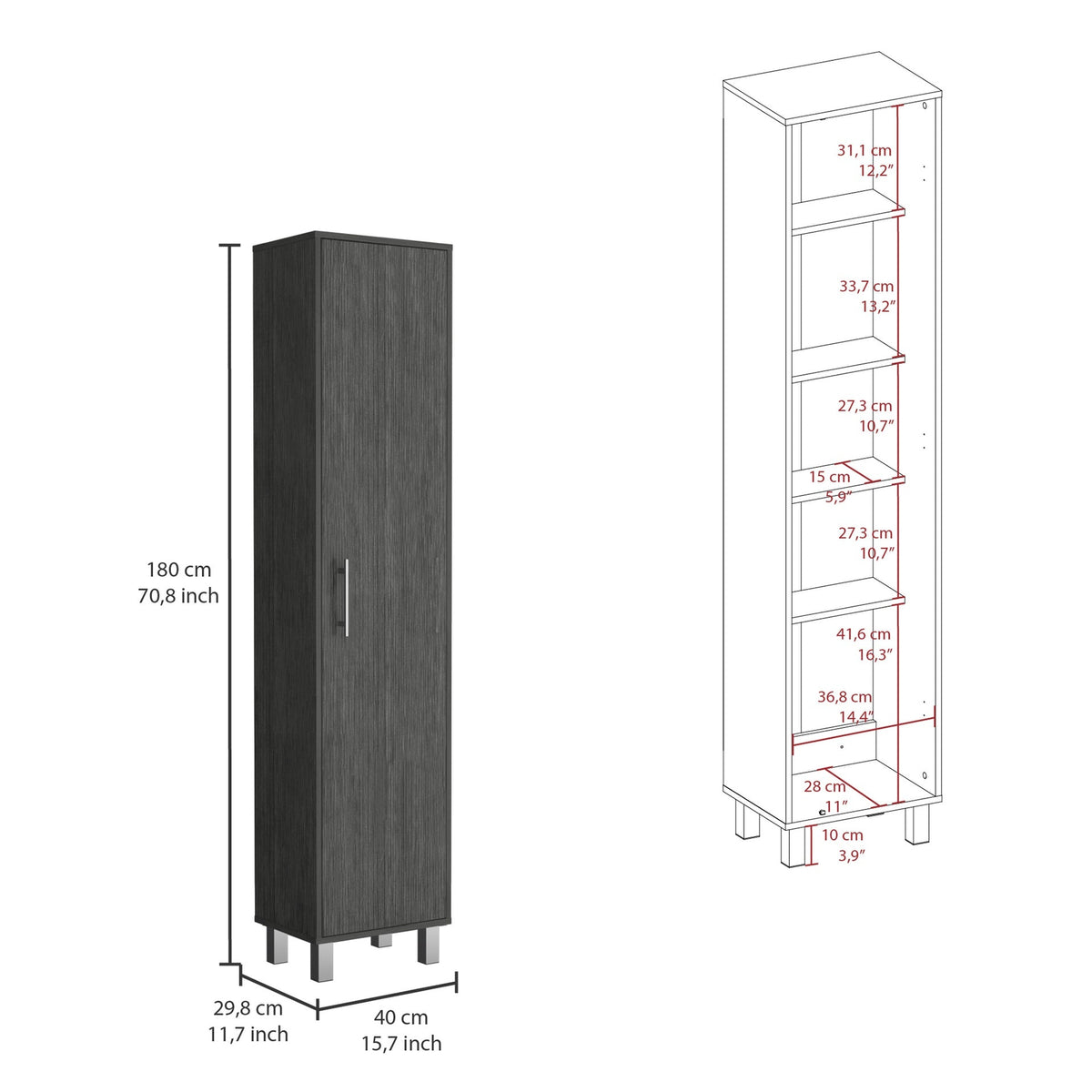 Laska Storage Cabinet, Broom Hangers, 1 Door
