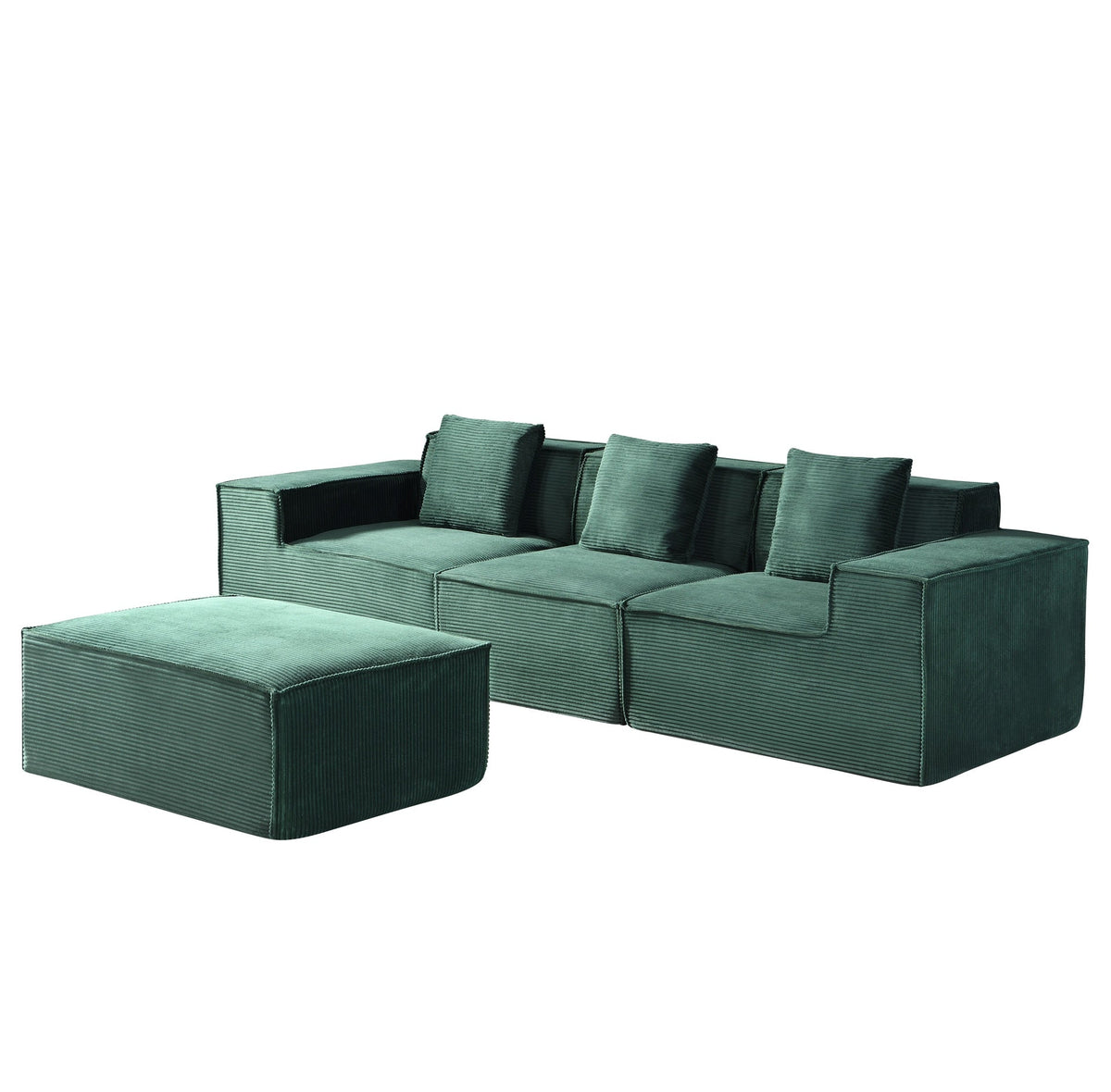 CozyForm Convertible Corduroy Sectional Couch with Ottoman & Pillows, Modular L Shaped Sleeper Sofa, Boneless Cloud Couch for Living Room Furniture, Dark Green