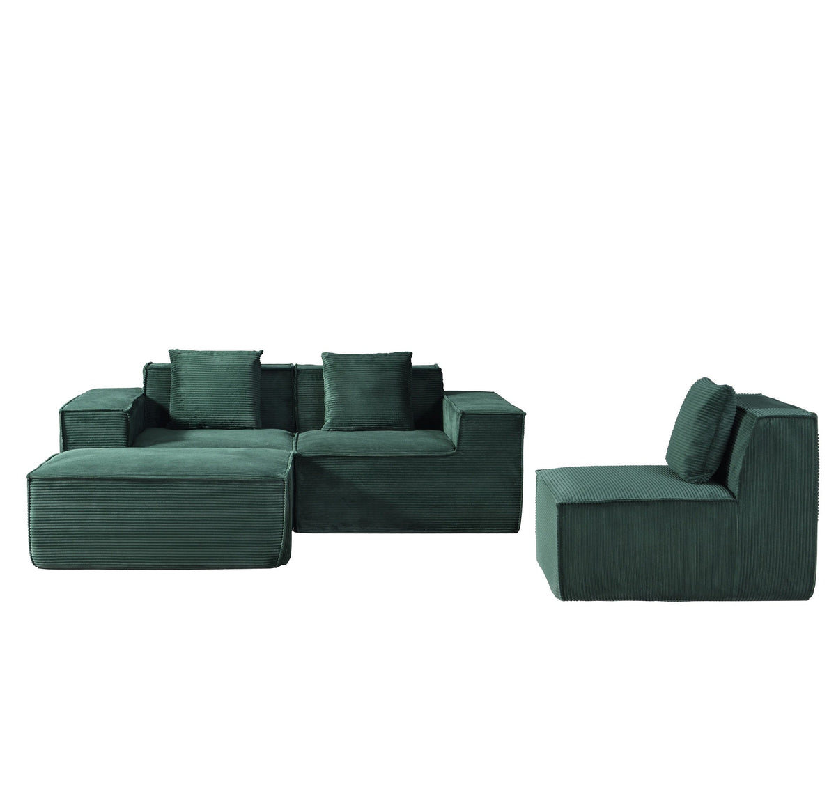 CozyForm Convertible Corduroy Sectional Couch with Ottoman & Pillows, Modular L Shaped Sleeper Sofa, Boneless Cloud Couch for Living Room Furniture, Dark Green
