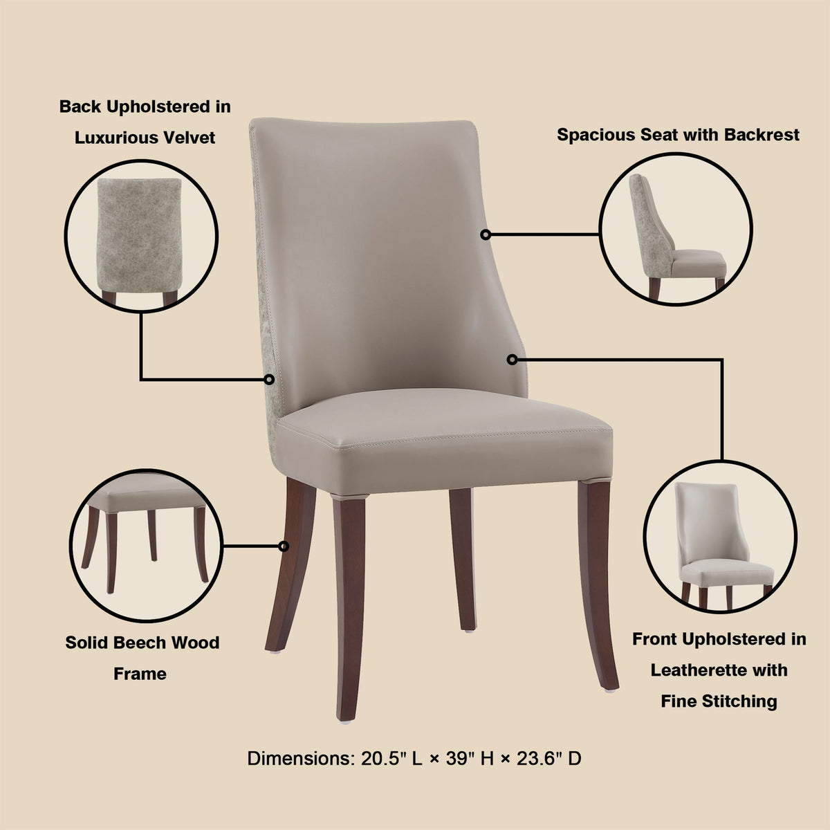 Dining Chair - Set of 2 in Taupe