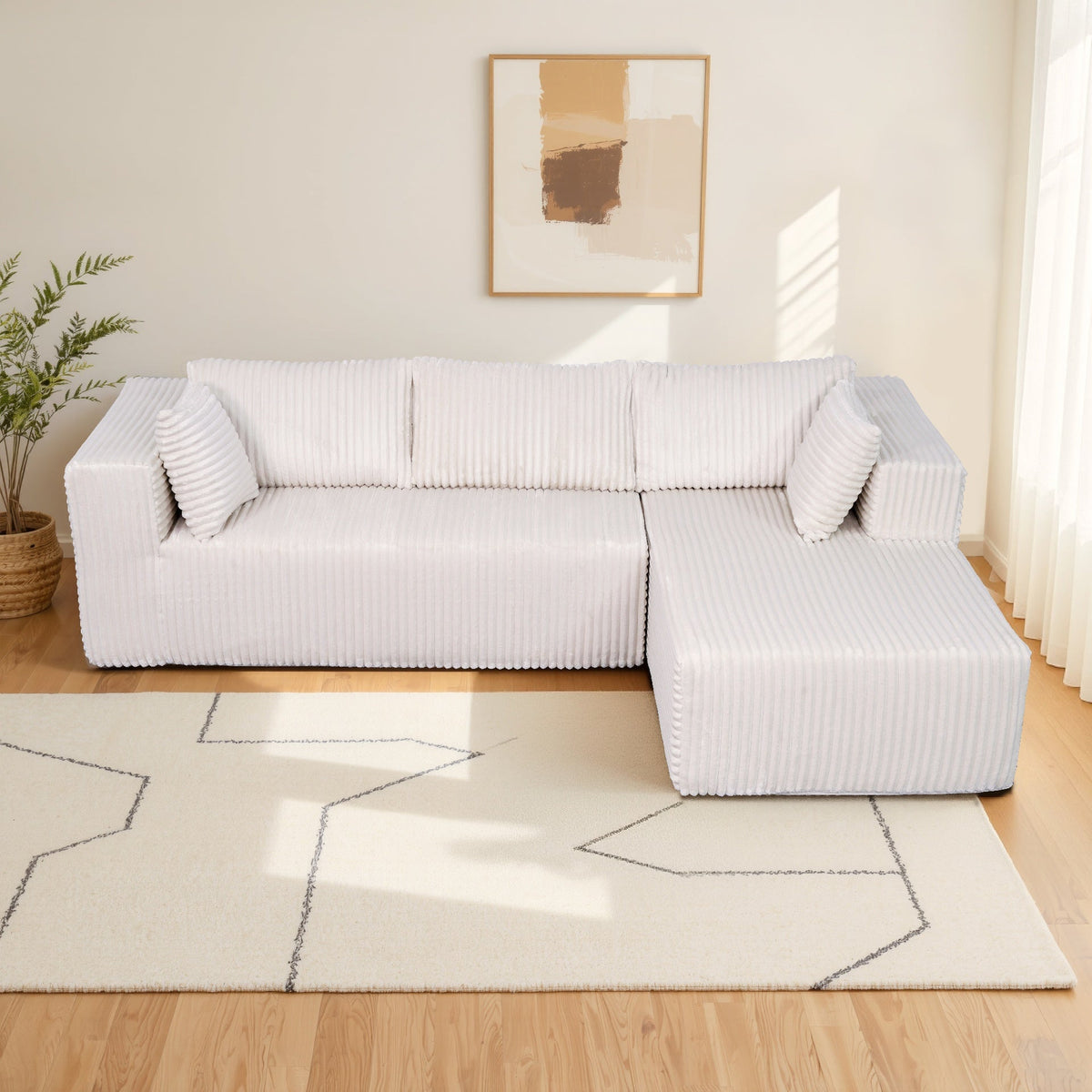 105" L-Shaped Modular Compression Sofa, Plush Upholstery, All-Foam Structure (No Springs), Vacuum-Packed, Space-Saving for Living Room, Bedroom, Apartment  (Left Chaise)