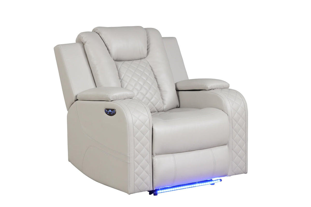 BENZ LED & Power Recliner Chair Made With Faux Leather in Ice  same as 659436190283 ( CA inventory)