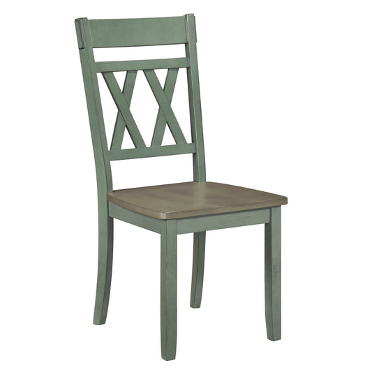 Modern Design Side Chairs 2pc Set Antique Teal Finish Wood Frame Classic X-Back Farmhouse Contemporary Dining Furniture