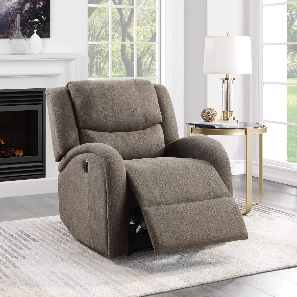 Modern Living Room Furniture 1pc Power Reclining Chair Brown Chenille Upholstery Plush Seating Solid Wood Frame