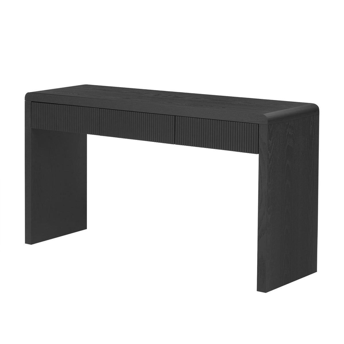 TREXM Rustic Console Table with 3 Fluted Drawers - Solid Wood Veneer Entryway Table Featuring Natural Wood Grain for Living Room, Hallway (Black)