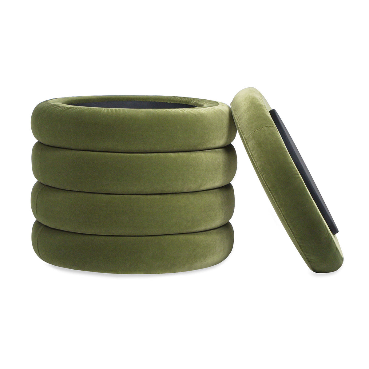 Fuji 19" Oversized Round Storage Ottoman, Olive Green Performance Velvet
