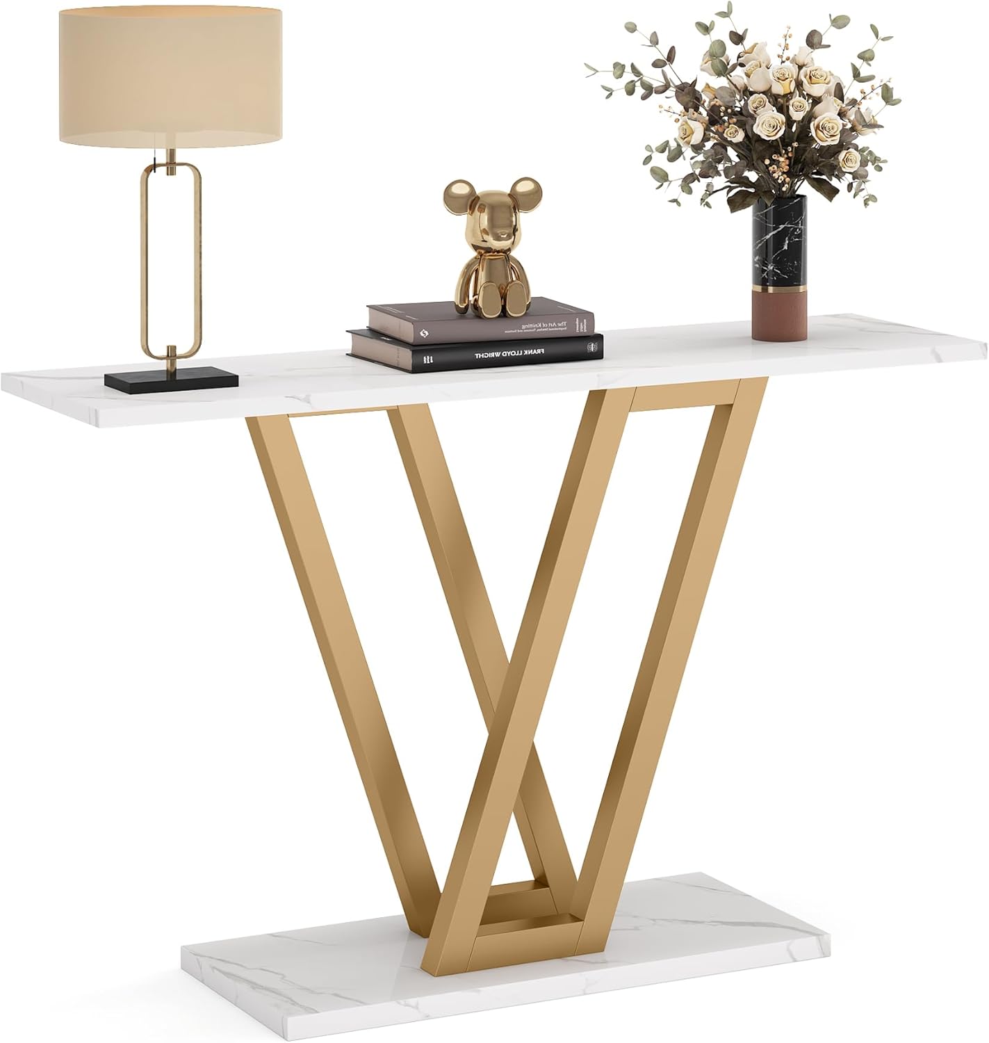 43” Gold Faux Marble Console Table